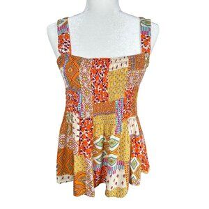 Rose + Olive‎ Smocked Patchwork Baby Doll Top Small Boho Festival Cottage Retro